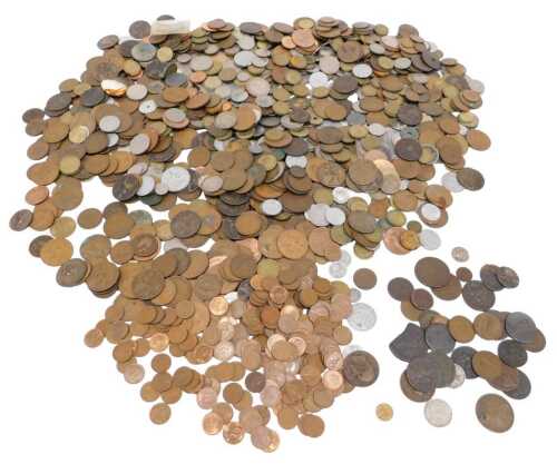 Various coins, world used and others, pre decimal GB, low denomination, large quantity of...