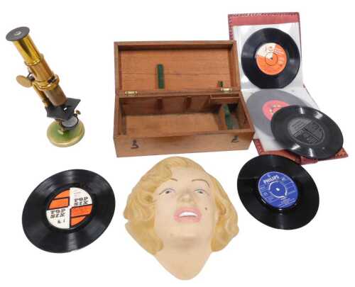 Various collectable items, early 20thC brass student's microscope, of cylindrical form with...