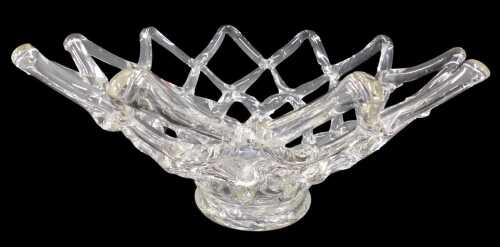 A 20thC studio style glass bowl, of flared pierced floral head form, in clear glass, unsigned,...