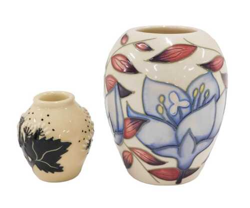 A Moorcroft pottery Jacob's ladders pattern vase, 10cm high, and a Silhouettes pattern miniature...