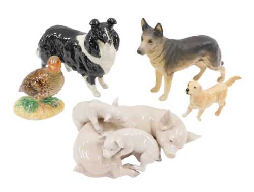 Various pottery figures, ornaments, etc., to include a John Beswick partridge, 11cm high, boxed,...