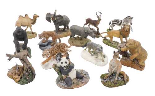 Various Life Preservation Society Franklin Mint matt animal figures, to include Rhinoceros, 9cm...