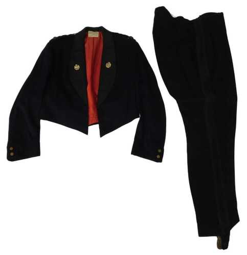 A vintage British Military Royal Tank Corps Officer's mess dress jacket and trousers, with...