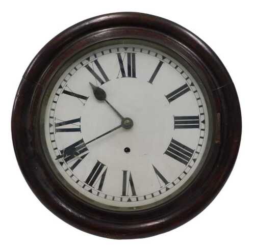 An early 20thC oak cased wall clock of small proportion, the 24cm diameter Roman numeric dial,...