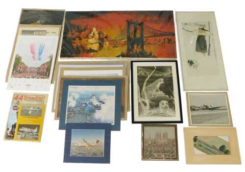 A large quantity of aeronautical prints, various other pictures, tapestries, Oriental print of...