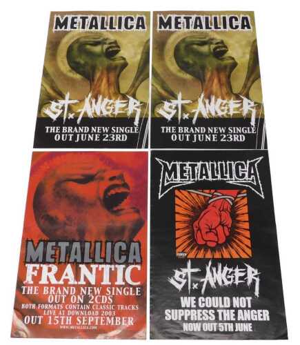 Four various Metallica original posters, St. Anger, We Could Not Suppress the Anger Now Out 5th...