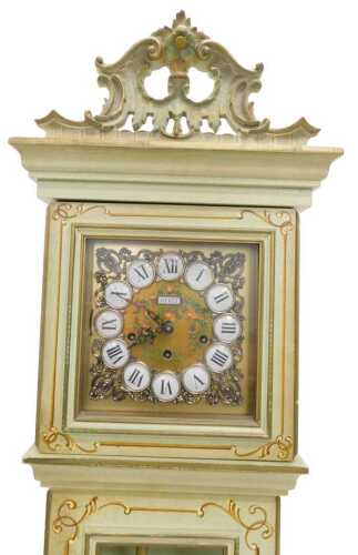 A 20thC green and floral painted longcase clock, the square dial stamped Hertz and with...