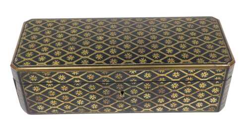 A 19thC French Napoleon III Paris travel box, of rectangular form with canted corners, decorated...