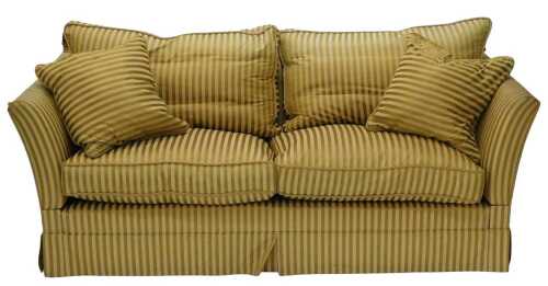 A large three seater settee, probably Harrods, the sides attached to the acorn finial backs with...