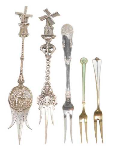 Various early 20thC continental pickle forks and other serving forks, etc., to include a Dutch...