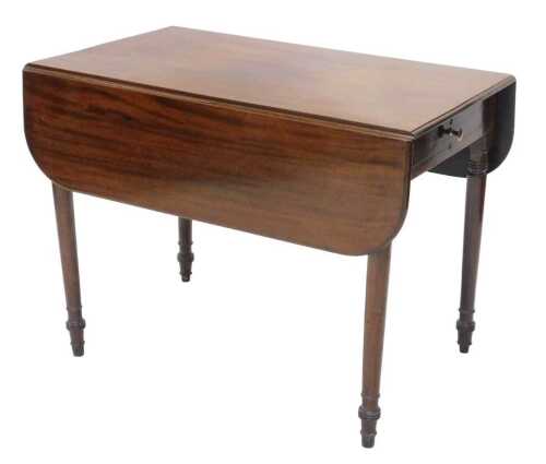 A 19thC mahogany drop leaf Pembroke table, the frieze drawer with later brass knob handle, on...