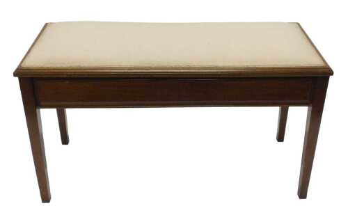A 20thC duet stool, with hinged overstuffed seat, on square tapering legs, 51cm high, and a...