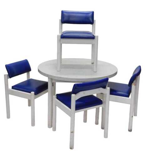 A Hans Olsen for Frem Rolje style dining suite, comprising circular table, on turned legs,...