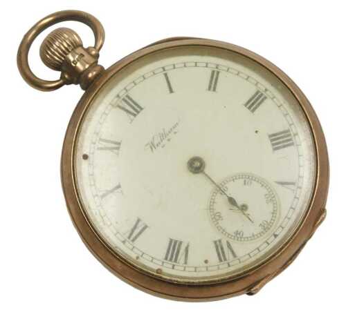 An early 20thC 9ct gold open face pocket watch, the 4cm diameter Roman numeric dial with...