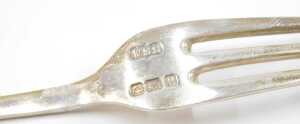Ten various silver pickle forks and other serving items, to include a three pronged Old English... - 4