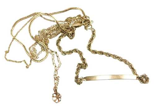 A 9ct gold five row bracelet, with varying design chain, to include rope twist, figaro, curb,...