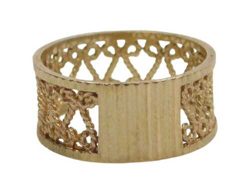 A 9ct gold wedding band, with filigree and rope twist pierced band, London 2001, ring size M&frac12;, 2....
