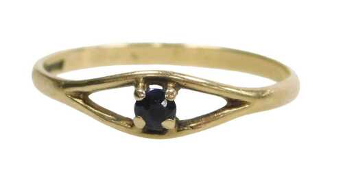 A 9ct gold dress ring, the boat shaped ring head set with sapphire, in four claw setting, ring...