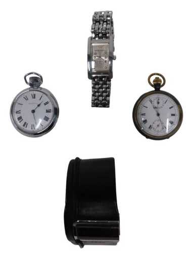 Fashion watches and pocket watches, comprising an Ingersoll chrome pocket watch, an early 19thC...