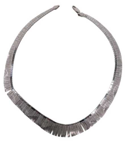 A brickette necklace, with part brushed and dome design, white metal stamped 925, 42cm long, 30g...