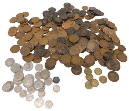 Various coins, GB, pre-decimal, low denomination, to include florins 1936, a small quantity of...