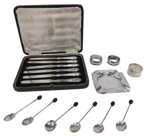 Various silver, a George V silver ash tray, of square form with shaped sections, by Zimmerman,...