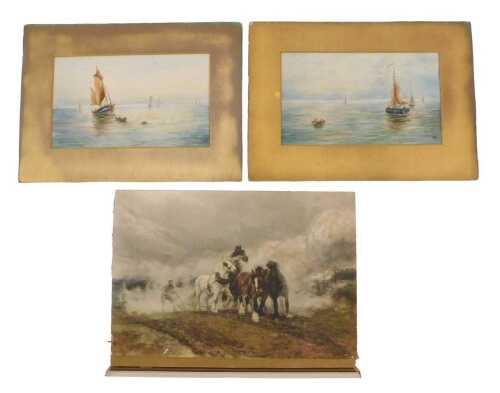 DB (20thC School). Boats on calm waters, and another, watercolour, initialled 1918, 14cm x 23cm,...