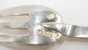 Ten silver and other pickle and serving forks, to include one with entwined stem and thistle and... - 4