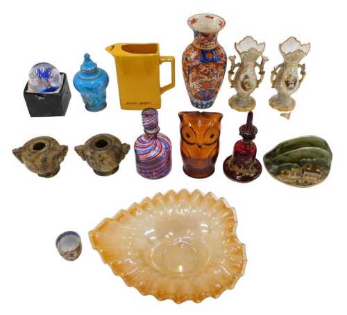 Various pottery, glassware and effects, a Meiji period Japanese Imari vase, of shouldered...