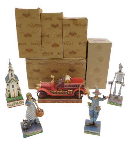 A Jim Shaw Heartwood Creak car group, Ready to Roll, 15cm high, a further Heartwood Creak Church...