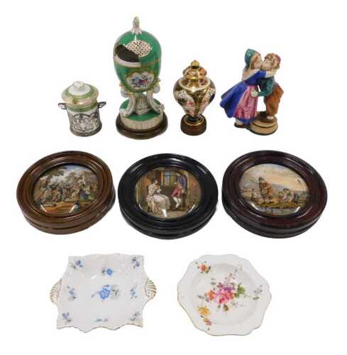 Various pottery and effects, a Royal Crown Derby Imari pattern jar with fixed cover, on later...
