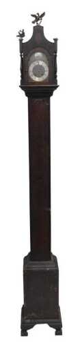 An unusual 20thC Tempus Fugit narrow longcase clock, with 11cm wide arched dial with silvered...