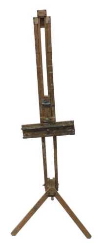 A 20thC light beech artist's easel, on a tripod base with metal fittings, 195cm high (AF)