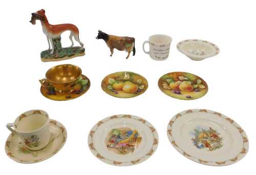 Various pottery and effects, to include a 19thC Staffordshire greyhound and hare figure group,...