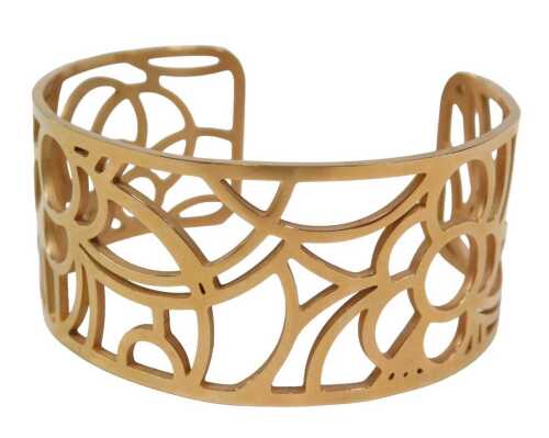 A pierced bangle, of C shaped floral form, marked Loisir, 6cm wide, in Loisir pouch.