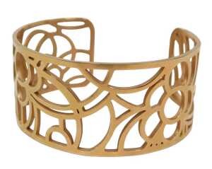 A pierced bangle, of C shaped floral form, marked Loisir, 6cm wide, in Loisir pouch.
