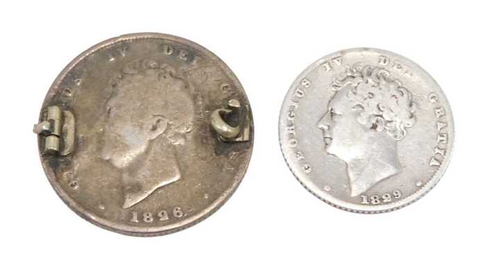 Coins. A George IV six pence 1829, of good definition, and a further George IV shilling 1826,...