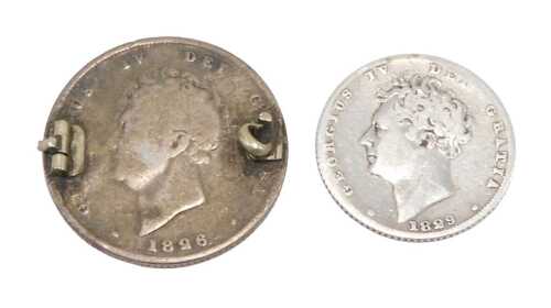 Coins. A George IV six pence 1829, of good definition, and a further George IV shilling 1826,...