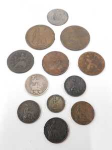 Various coins, to include George III half penny 1723, shilling 1826, other George III and George... - 2
