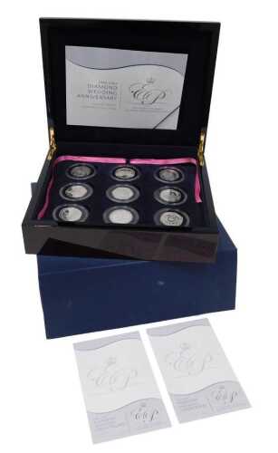 Royal Mint 1947-2007 Diamond Wedding Anniversary silver proof coin crown collection, in fitted...
