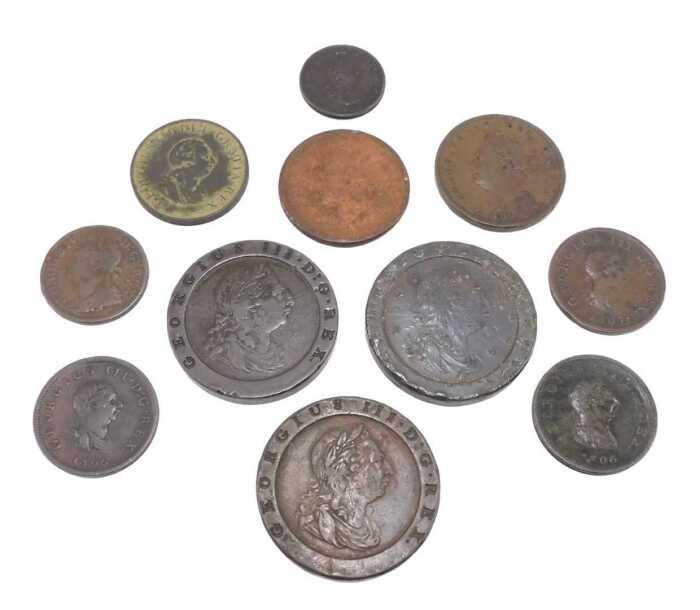 Various coins, to include George III cartwheel two pence, another, various other low...