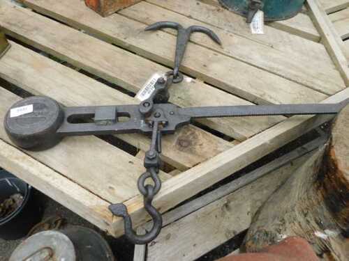 V - A set of GW Brecknell Limited yard scales, with adjustable hook and bell sections, 112cm wide....