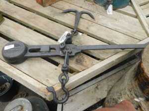 V - A set of GW Brecknell Limited yard scales, with adjustable hook and bell sections, 112cm wide....