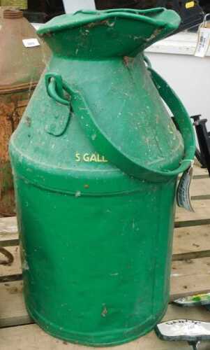 V - An early 20thC milk churn, later painted in yellow and green, marked SM&BB Limited, with swing...