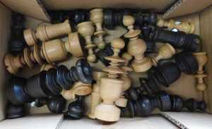 V - A 20thC Staunton-style chess set, each king approx 8cm high. (AF) NB. VAT is payable on the...