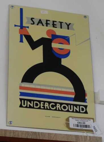 V - A Safety Underground Alan Rogers reproduction advertising sign, 44cm x 29cm. NB. VAT is payable...
