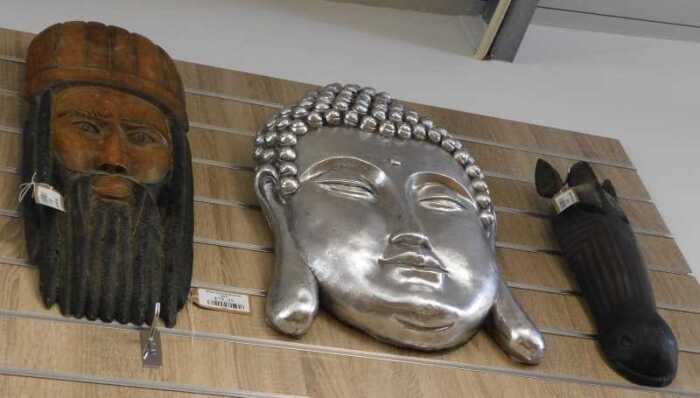V - Various tribal and other masks, Buddha head, 61cm high, etc. (3) NB. VAT is payable on the...