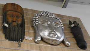 V - Various tribal and other masks, Buddha head, 61cm high, etc. (3) NB. VAT is payable on the...