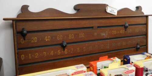 V - A 20thC hanging snooker scoreboard, of rectangular form, with curved top, with gilt coloured...