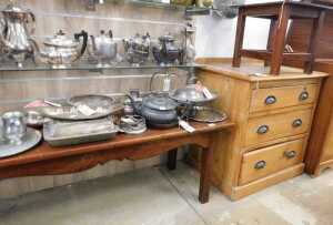 V - Various furniture and effects, a 20thC low side table, of rectangular form, on tapering legs, a...